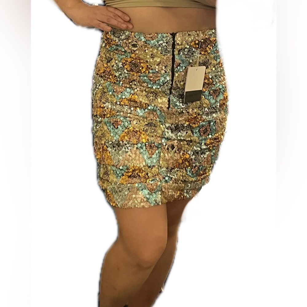 BIRGITTE HERSKIND April Sequin Skirt Metallic Multi Color Mermaid Aqua Gold Mob